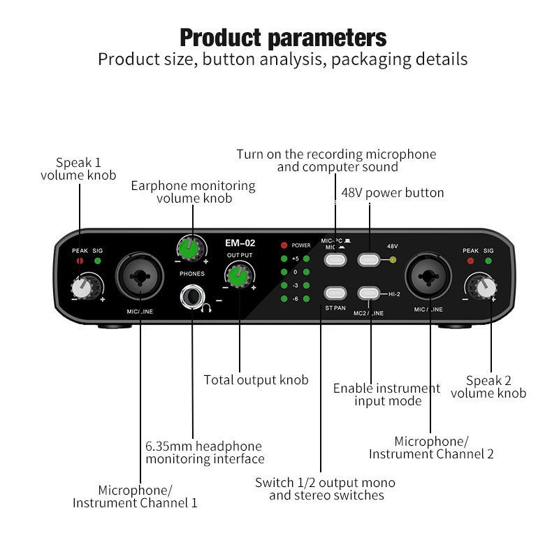Audio Music Live - Audio Interface With Microphone 48V Preamp