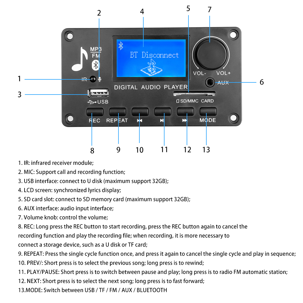 Handsfree Bluetooth 5.0 MP3 De - Audio Music Volume 评论和价格